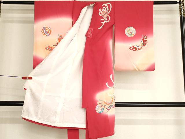 平和屋着物[]お宮参り　女の子　祝着　産着　初着　のしめ　花蝶文　手毬　暈し染め　金銀彩　逸品　未使用　AABJ5378ja