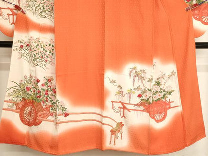 平和屋着物∵女の子　十三参り　子供　祝着　駒刺繍　花車文　暈し染め　金銀糸　逸品　AABJ5380ja