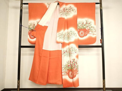 平和屋着物∵女の子　十三参り　子供　祝着　駒刺繍　花車文　暈し染め　金銀糸　逸品　AABJ5380ja