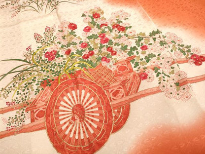 平和屋着物∵女の子　十三参り　子供　祝着　駒刺繍　花車文　暈し染め　金銀糸　逸品　AABJ5380ja