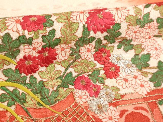 平和屋着物∵女の子　十三参り　子供　祝着　駒刺繍　花車文　暈し染め　金銀糸　逸品　AABJ5380ja