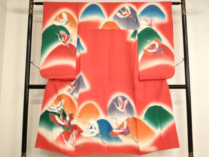 平和屋着物[]七五三　女の子　７歳　祝着　四つ身　遠山飛鶴文　暈し染め　金彩　逸品　AABJ5381ja
