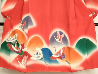 平和屋着物[]七五三　女の子　７歳　祝着　四つ身　遠山飛鶴文　暈し染め　金彩　逸品　AABJ5381ja