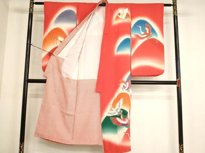 平和屋着物[]七五三　女の子　７歳　祝着　四つ身　遠山飛鶴文　暈し染め　金彩　逸品　AABJ5381ja