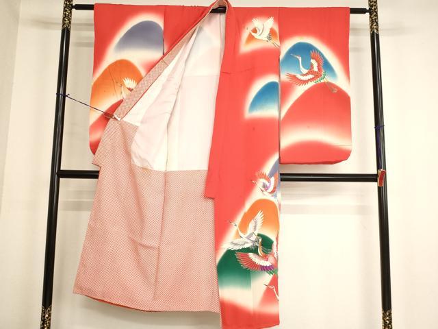 平和屋着物[]七五三　女の子　７歳　祝着　四つ身　遠山飛鶴文　暈し染め　金彩　逸品　AABJ5381ja