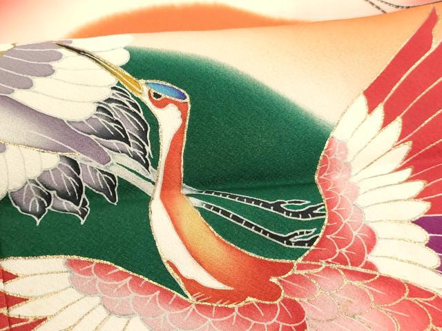 平和屋着物[]七五三　女の子　７歳　祝着　四つ身　遠山飛鶴文　暈し染め　金彩　逸品　AABJ5381ja