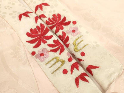 平和屋着物[]女の子 子供 長襦袢 袷 一つ身 菊地紋 薄桜色 半衿刺繍 洗える着物 AABJ5383ja