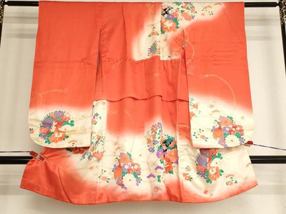 平和屋着物[]七五三　女の子　３歳　祝着　三つ身　駒刺繍　花丸文　暈し染め　金彩　逸品　AABJ5384ja