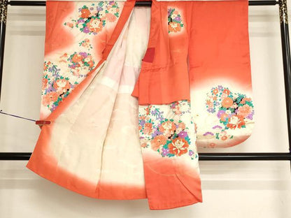 平和屋着物[]七五三　女の子　３歳　祝着　三つ身　駒刺繍　花丸文　暈し染め　金彩　逸品　AABJ5384ja