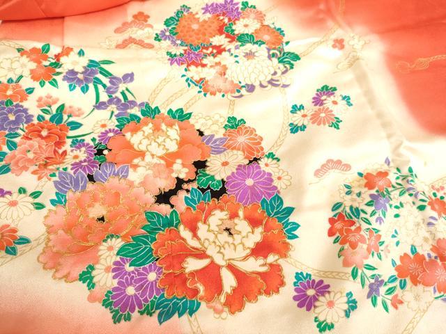平和屋着物[]七五三　女の子　３歳　祝着　三つ身　駒刺繍　花丸文　暈し染め　金彩　逸品　AABJ5384ja