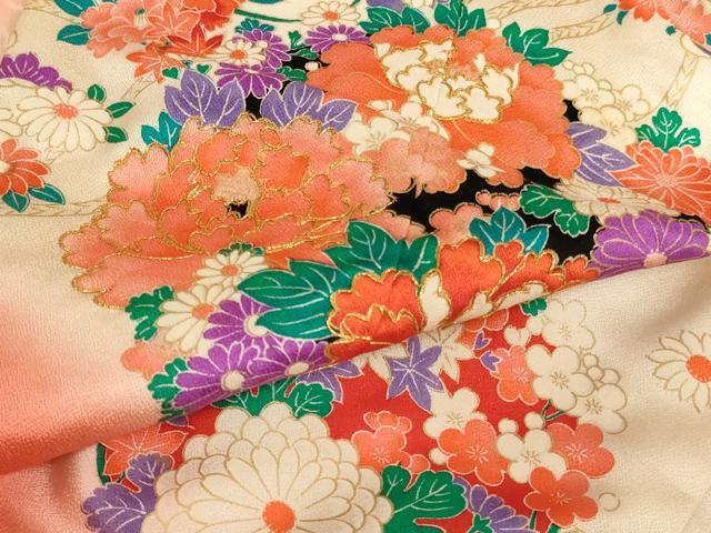 平和屋着物[]七五三　女の子　３歳　祝着　三つ身　駒刺繍　花丸文　暈し染め　金彩　逸品　AABJ5384ja