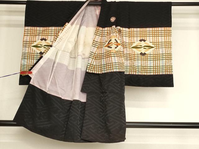 平和屋本店[]七五三　男の子　祝着・羽織・長襦袢・行灯袴・小物セット　向かい鶴菱文　金彩　箱付き　洗える着物　AABJ5385ja
