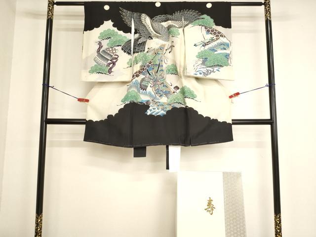 平和屋本店[]お宮参り　男の子　祝着　産着　初着　のしめ　鷹　几帳松文　金彩　箱付き　逸品　AABJ5386ja