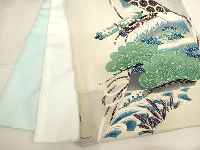 平和屋本店[]お宮参り　男の子　祝着　産着　初着　のしめ　鷹　几帳松文　金彩　箱付き　逸品　AABJ5386ja