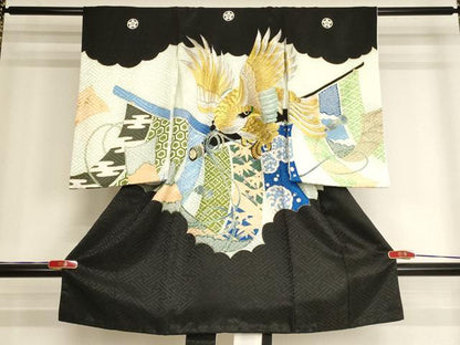 平和屋着物[]お宮参り　男の子　祝着　産着　初着　のしめ　刺繍　鷹　几帳文　金銀糸　金彩　洗える着物　AABJ5388ja