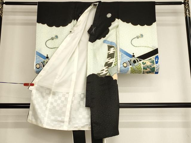 平和屋着物[]お宮参り　男の子　祝着　産着　初着　のしめ　刺繍　鷹　几帳文　金銀糸　金彩　洗える着物　AABJ5388ja