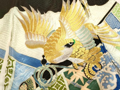 平和屋着物[]お宮参り　男の子　祝着　産着　初着　のしめ　刺繍　鷹　几帳文　金銀糸　金彩　洗える着物　AABJ5388ja