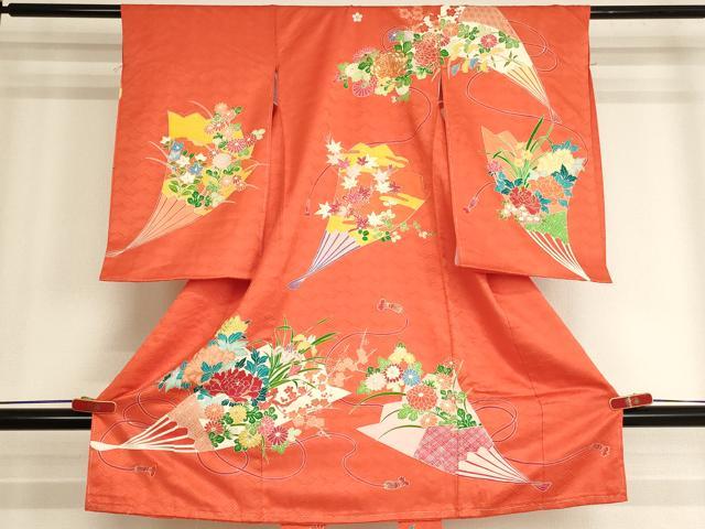 平和屋着物[]七五三　女の子　３歳　祝着　一つ身　駒刺繍　扇面花文　金彩　逸品　未使用　AABJ5391ja