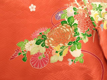平和屋着物[]七五三　女の子　３歳　祝着　一つ身　駒刺繍　扇面花文　金彩　逸品　未使用　AABJ5391ja