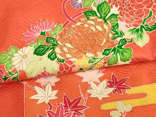平和屋着物[]七五三　女の子　３歳　祝着　一つ身　駒刺繍　扇面花文　金彩　逸品　未使用　AABJ5391ja