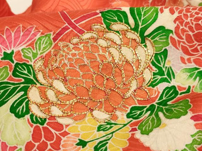 平和屋着物[]七五三　女の子　３歳　祝着　一つ身　駒刺繍　扇面花文　金彩　逸品　未使用　AABJ5391ja