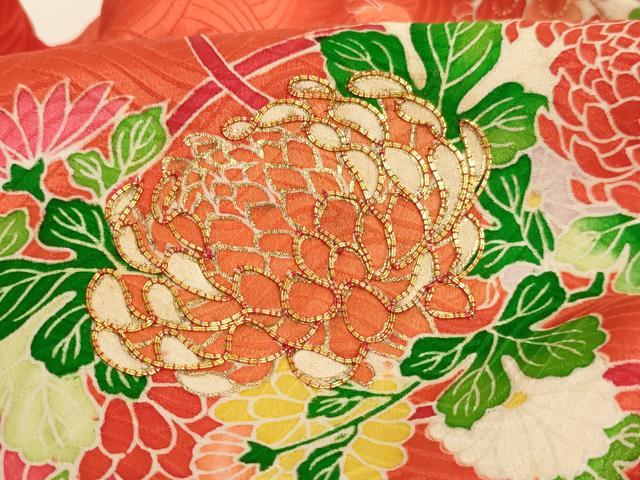 平和屋着物[]七五三　女の子　３歳　祝着　一つ身　駒刺繍　扇面花文　金彩　逸品　未使用　AABJ5391ja