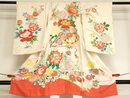 平和屋着物[]お宮参り　女の子　祝着　産着　初着　のしめ　刺繍　花車文　金糸　金彩　逸品　AABJ5392ja