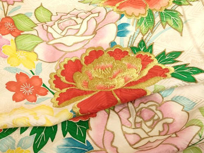 平和屋着物[]お宮参り　女の子　祝着　産着　初着　のしめ　刺繍　花車文　金糸　金彩　逸品　AABJ5392ja