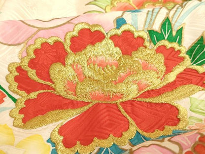 平和屋着物[]お宮参り　女の子　祝着　産着　初着　のしめ　刺繍　花車文　金糸　金彩　逸品　AABJ5392ja