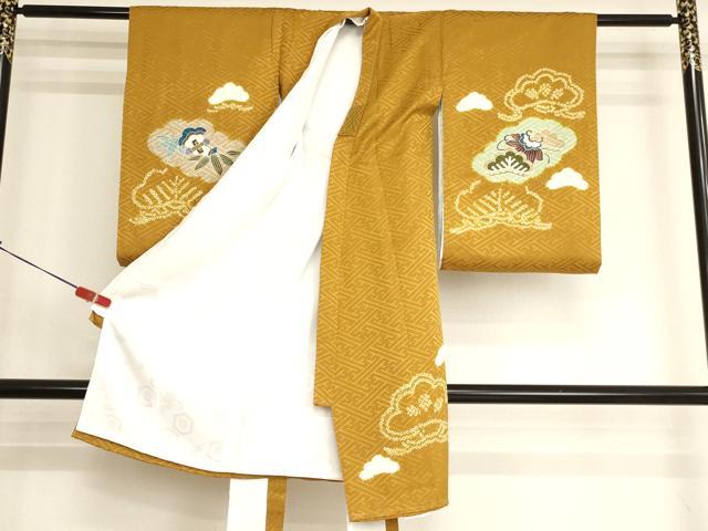 平和屋着物[]お宮参り　男の子　祝着　産着　初着　のしめ　絞り　兜　金彩　逸品　AABJ5396ja