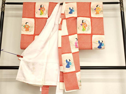平和屋着物[]お宮参り　女の子　祝着　産着　初着　のしめ　絞り　童子　市松文様　洗える着物　未使用　AABJ5398ja