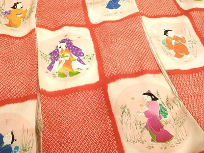 平和屋着物[]お宮参り　女の子　祝着　産着　初着　のしめ　絞り　童子　市松文様　洗える着物　未使用　AABJ5398ja