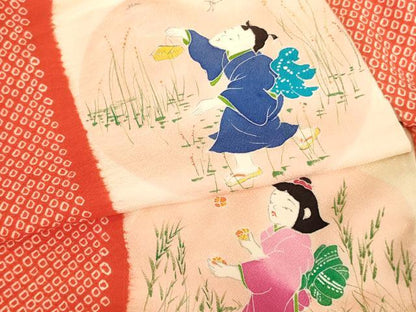 平和屋着物[]お宮参り　女の子　祝着　産着　初着　のしめ　絞り　童子　市松文様　洗える着物　未使用　AABJ5398ja