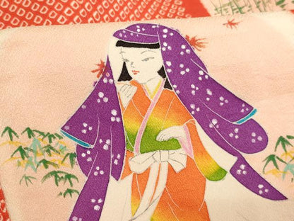 平和屋着物[]お宮参り　女の子　祝着　産着　初着　のしめ　絞り　童子　市松文様　洗える着物　未使用　AABJ5398ja