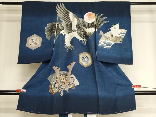 平和屋着物[]お宮参り　男の子　祝着　産着　初着　のしめ　鷹　地紙吉祥文　金銀彩　逸品　未使用　AABJ5400ja