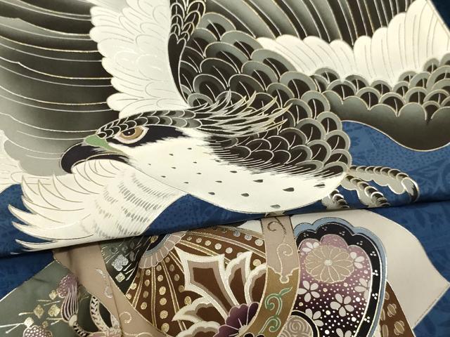 平和屋着物[]お宮参り　男の子　祝着　産着　初着　のしめ　鷹　地紙吉祥文　金銀彩　逸品　未使用　AABJ5400ja