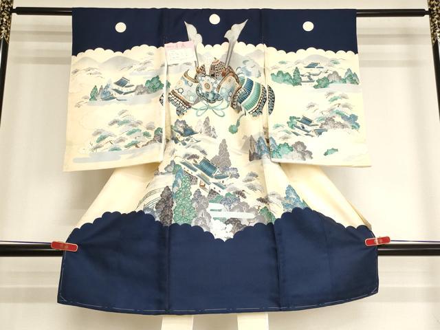 平和屋着物[]お宮参り　男の子　祝着　産着　初着　のしめ　兜　風景文　逸品　未使用　AABJ5402ja