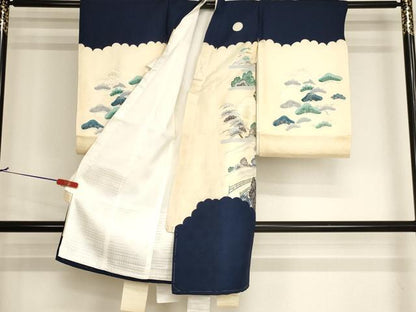 平和屋着物[]お宮参り　男の子　祝着　産着　初着　のしめ　兜　風景文　逸品　未使用　AABJ5402ja