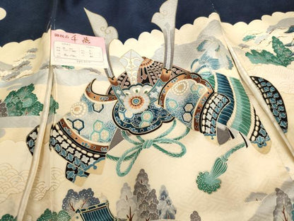 平和屋着物[]お宮参り　男の子　祝着　産着　初着　のしめ　兜　風景文　逸品　未使用　AABJ5402ja
