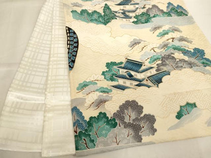 平和屋着物[]お宮参り　男の子　祝着　産着　初着　のしめ　兜　風景文　逸品　未使用　AABJ5402ja