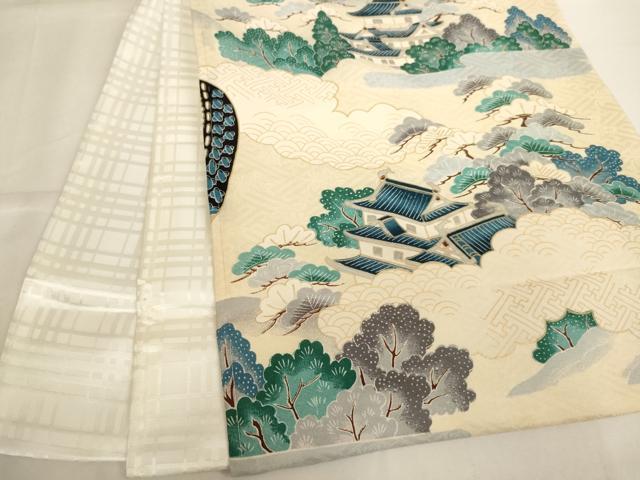 平和屋着物[]お宮参り　男の子　祝着　産着　初着　のしめ　兜　風景文　逸品　未使用　AABJ5402ja