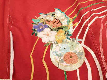 平和屋着物[]お宮参り　女の子　祝着　産着　初着　のしめ　花蝶丸文　金銀彩　金通し地　逸品　未使用　AABJ5403ja