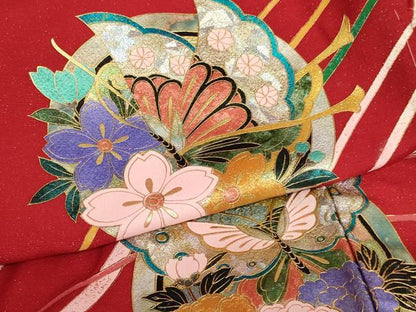 平和屋着物[]お宮参り　女の子　祝着　産着　初着　のしめ　花蝶丸文　金銀彩　金通し地　逸品　未使用　AABJ5403ja