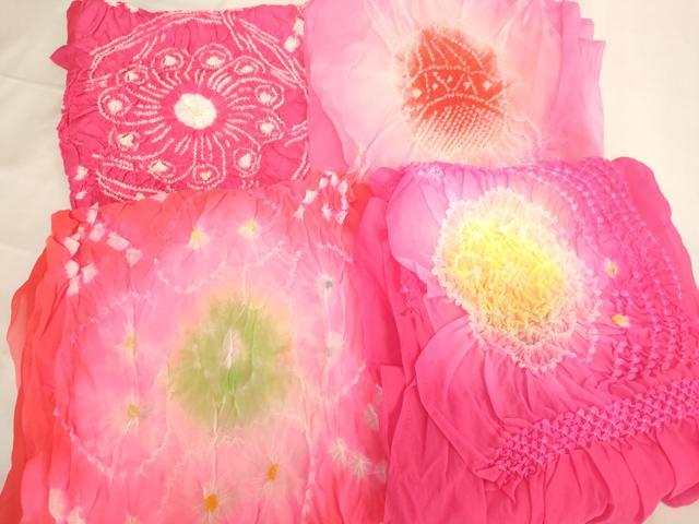 平和屋着物[]子供　女の子　和装小物　兵児帯4枚セット　柄絞り　舞花文　正絹あり　逸品　AABJ5586ja
