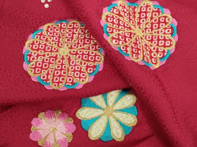 平和屋着物[]七五三　女の子　和装小物　志古貴　刺繍　舞花文　ラインストーン　金糸　正絹　逸品　AABJ5587ja