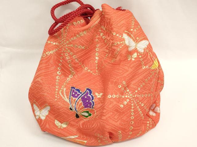 平和屋着物[]七五三　女の子　和装小物　巾着バッグまとめて10点　舞蝶文　桜　金糸　金彩　逸品　AABJ5599ja