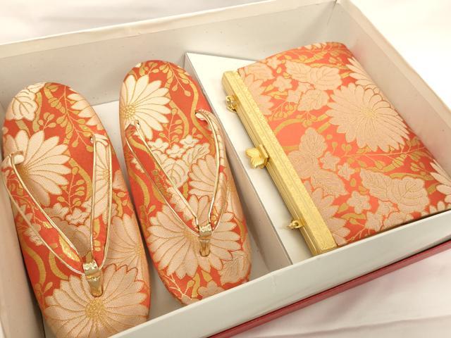 平和屋着物[]七五三 女の子 和装小物 和装バッグ・草履セット 立涌花文 金糸 逸品 AABJ5619ja