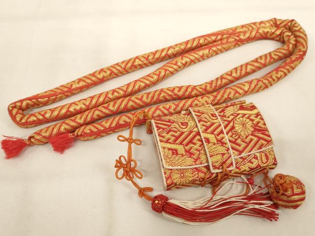 平和屋着物[]七五三　女の子　和装小物セット　飛鶴花文　金糸　箱付き　逸品　AABJ5621ja