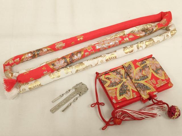平和屋本店[]七五三　女の子　和装小物セット　舞桜文　金糸　箱付き　逸品　AABJ5629ja