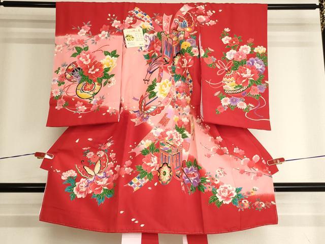 平和屋着物[]お宮参り　女の子　祝着　産着　初着　のしめ　御所車花蝶文　金彩　正絹　逸品　未使用　AABJ5630ja